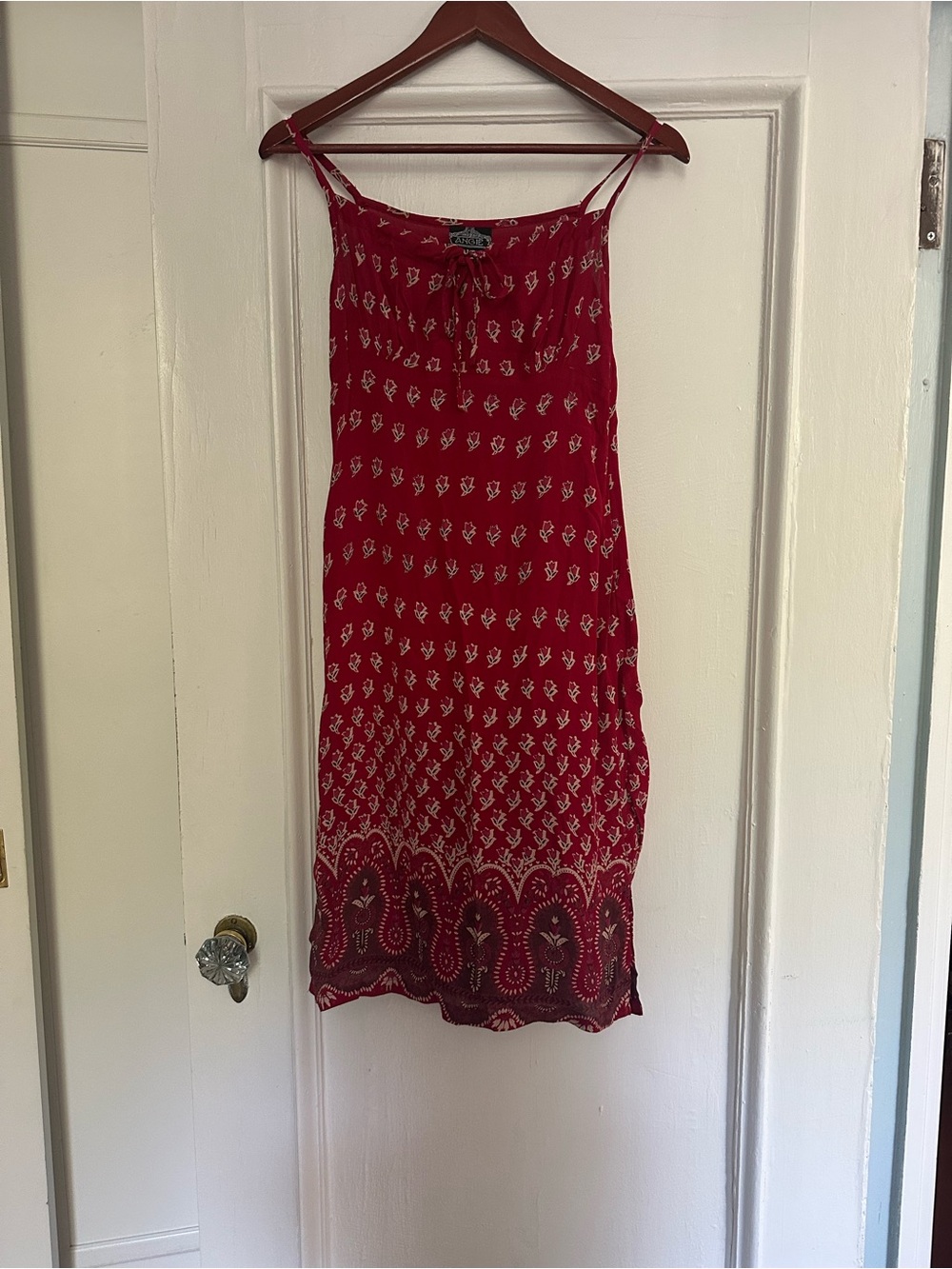 Small Angie Red Printed Tie-Front, Side-zip Boho Summer Dress